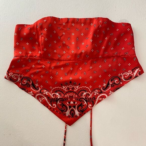 Rue21 Red Bandana Print Corset Top | Size Large | Western Y2K Festival Tube Top - Picture 1 of 3